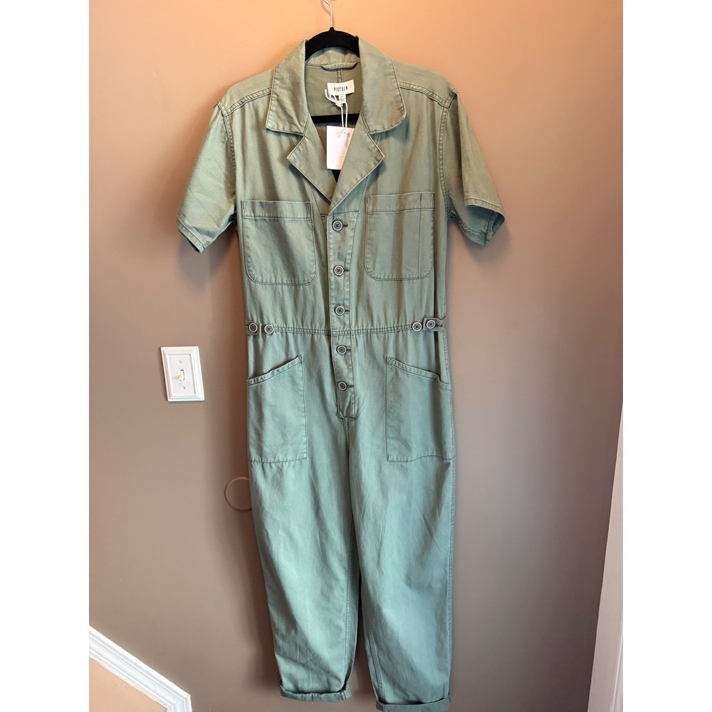 Pistola Grover Short Sleeve Field Suit Jumpsuit Sage Green Utility Romper Size M